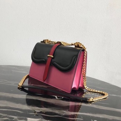 Prada Belle Shoulder Bag In Black/Pink Calfskin LDBS244615