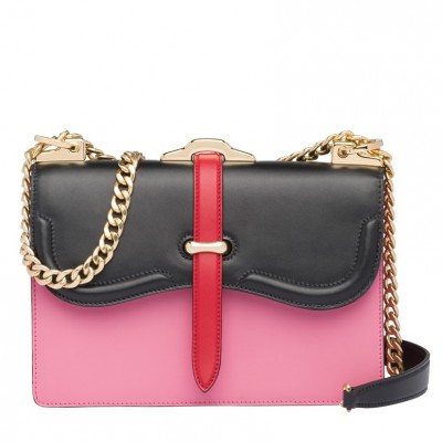 Prada Belle Shoulder Bag In Black/Pink Calfskin LDBS244615