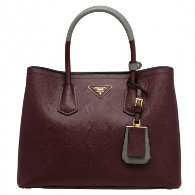 Prada Bicolor Double Medium Garnet Saffiano Bag LDBS244617