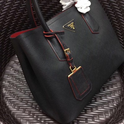 Prada Black Saffiano Double Medium Bag LDBS244622