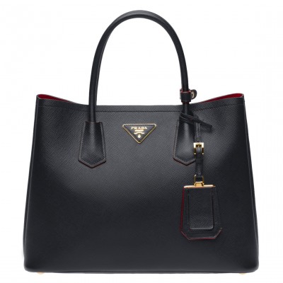 Prada Black Saffiano Double Medium Bag LDBS244622