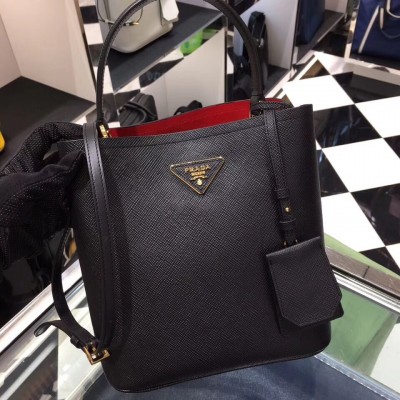 Prada Black Saffiano North South Double Medium Bag LDBS244625