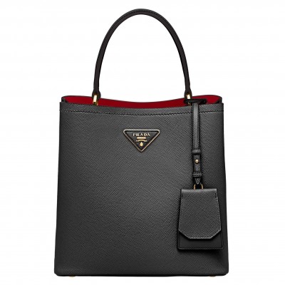 Prada Black Saffiano North South Double Medium Bag LDBS244625