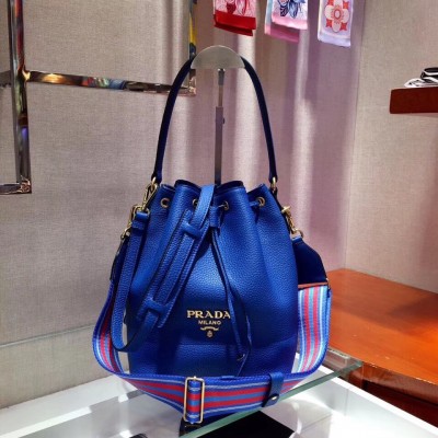 Prada Bucket Bag In Blue Grained Calfskin LDBS244634