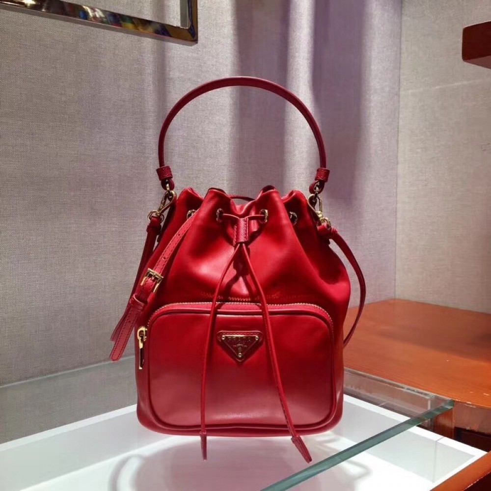 Prada Bucket Bag In Red Calfskin 1BH038 LDBS244641