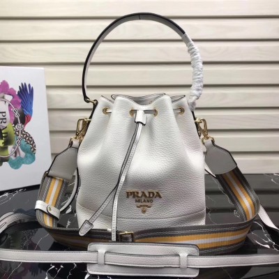 Prada Bucket Bag In White Grained Calfskin LDBS244645