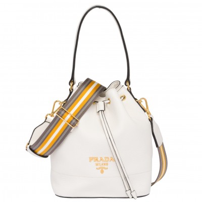 Prada Bucket Bag In White Grained Calfskin LDBS244645