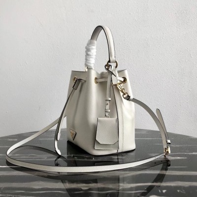 Prada Bucket Bag In White Saffiano Leather LDBS244646