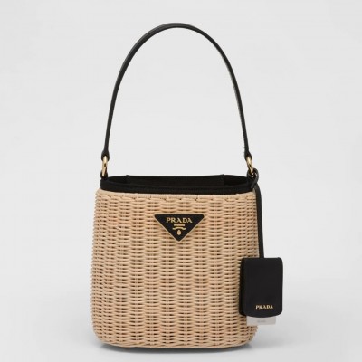 Prada Bucket Bag In Wicker and Black Canvas LDBS244647