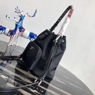 Prada Bucket Shoulder Bag In Black Nylon 1BH038 LDBS244649