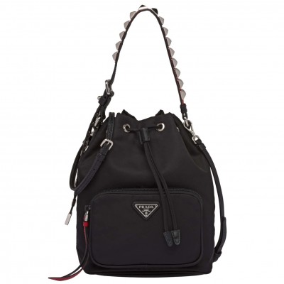 Prada Bucket Shoulder Bag In Black Nylon 1BH038 LDBS244649