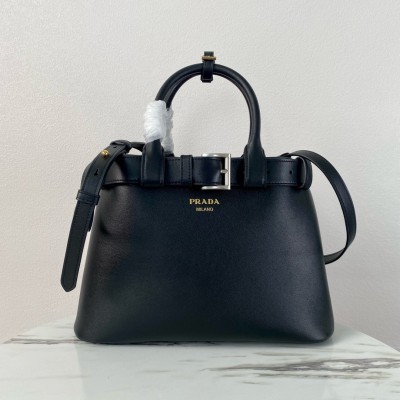 Prada Buckle Medium Bag with Belt in Black Leather LDBS244650