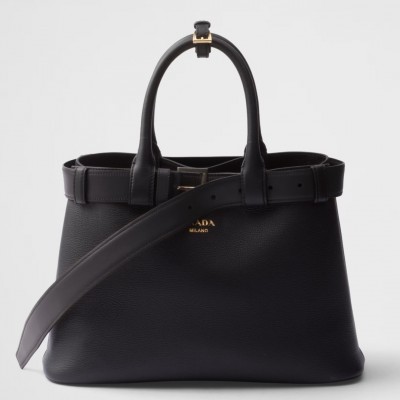 Prada Buckle Medium Bag with Belt in Black Leather LDBS244650