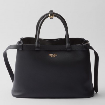 Prada Buckle Medium Bag with Double Belt in Black Leather LDBS244653