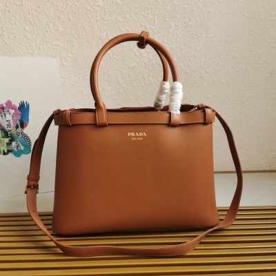 Prada Buckle Medium Bag with Double Belt in Brown Leather LDBS244654