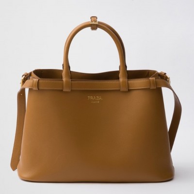 Prada Buckle Medium Bag with Double Belt in Brown Leather LDBS244654