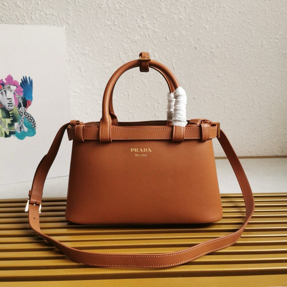 Prada Buckle Small Bag with Double Belt in Brown Leather LDBS244655