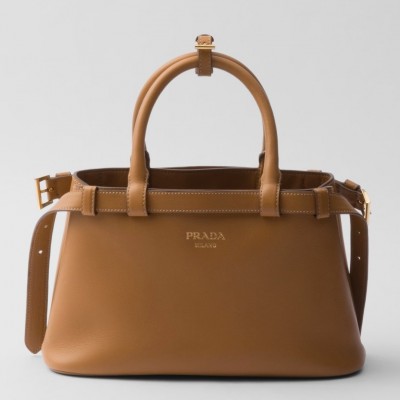 Prada Buckle Small Bag with Double Belt in Brown Leather LDBS244655