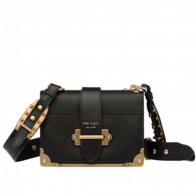 Prada Cahier Shoulder Bag In Black Leather LDBS244657