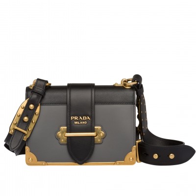 Prada Cahier Shoulder Bag In Grey/Black Leather LDBS244663