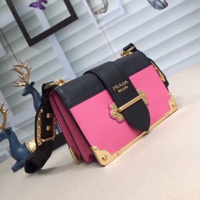 Prada Cahier Shoulder Bag In Pink/Black Leather LDBS244664