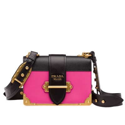 Prada Cahier Shoulder Bag In Pink/Black Leather LDBS244664