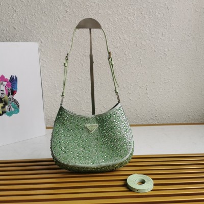 Prada Cleo Bag In Aqua Satin with Cystal Appliques LDBS244667