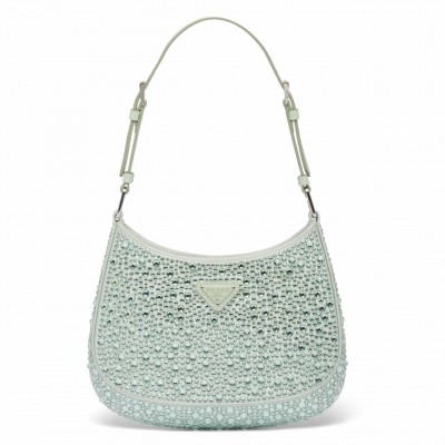 Prada Cleo Bag In Aqua Satin with Cystal Appliques LDBS244667