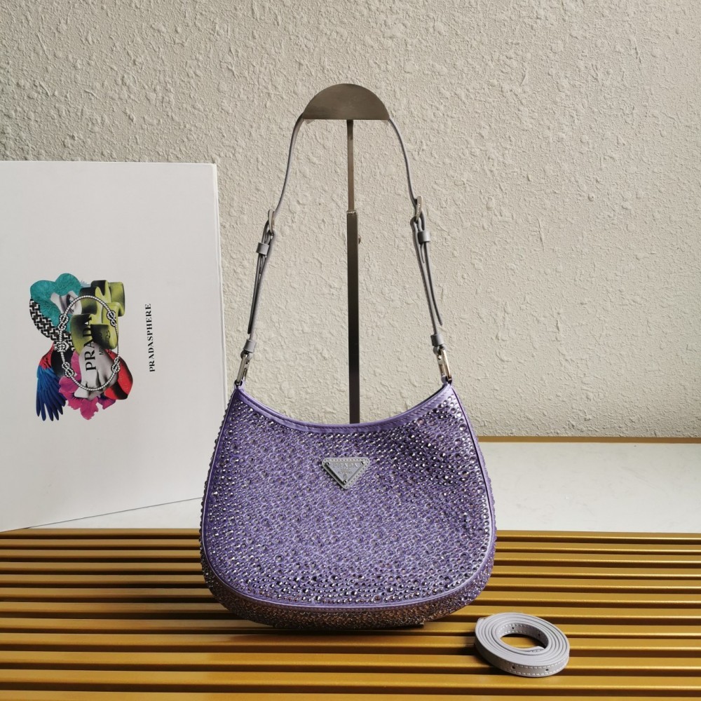 Prada Cleo Bag In Wisteria Satin with Cystal Appliques LDBS244669