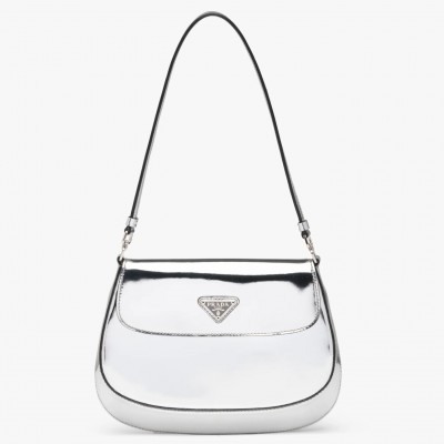 Prada Cleo Flap Bag In Silver Brushed Leather LDBS244674