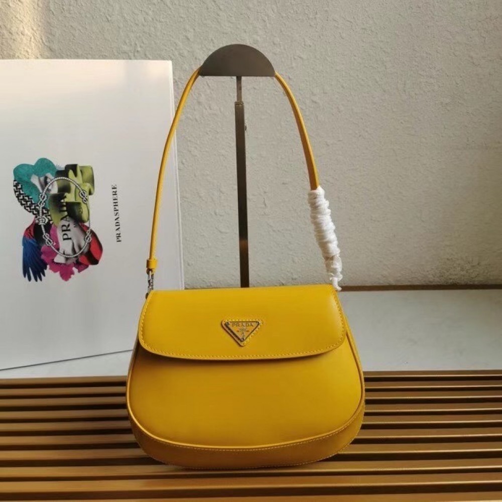 Prada Cleo Flap Bag In Yellow Brushed Leather LDBS244676