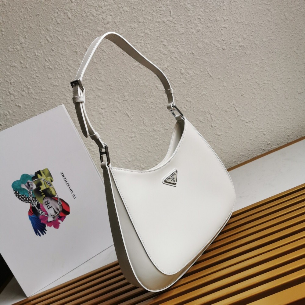 Prada Cleo Shoulder Large Bag In White Brushed Leather LDBS244681