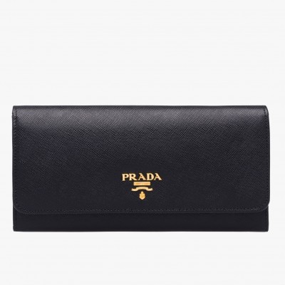 Prada Continental Wallet In Black Saffiano Leather LDBS244690