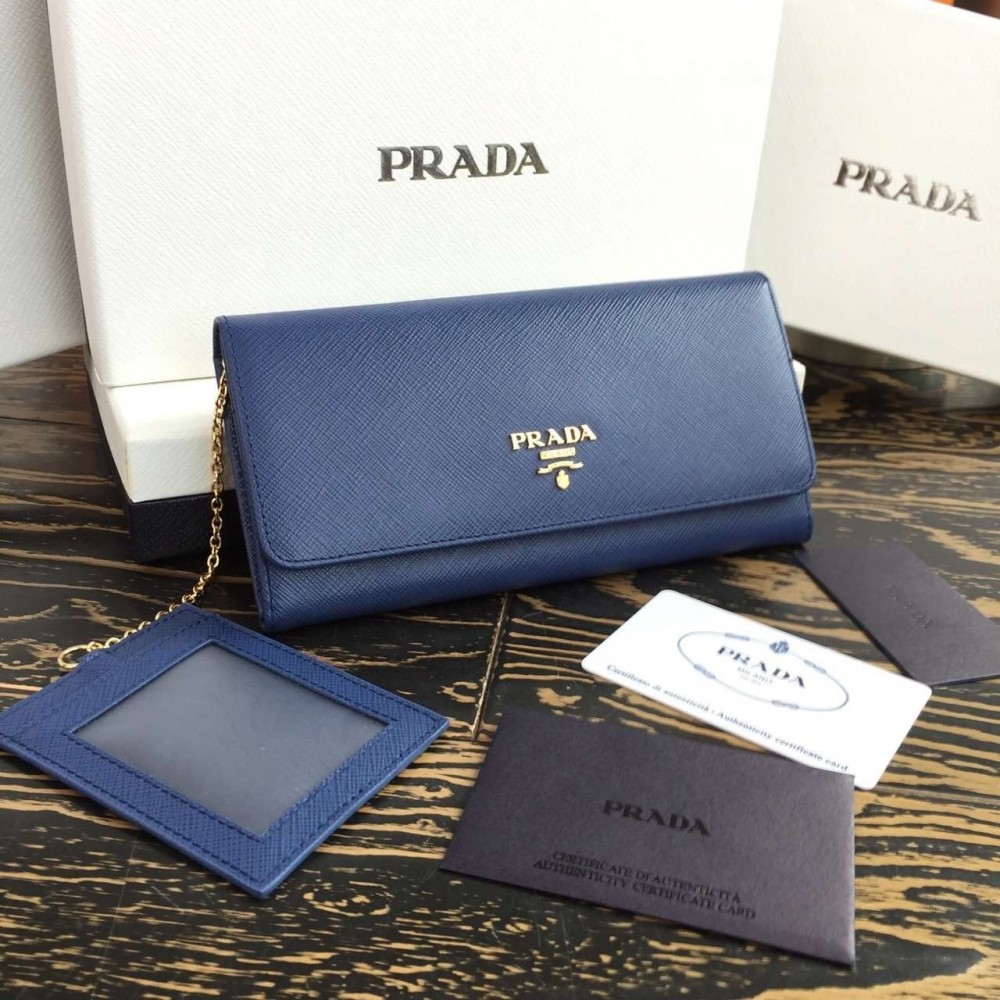 Prada Continental Wallet In Blue Saffiano Leather LDBS244691