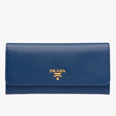 Prada Continental Wallet In Blue Saffiano Leather LDBS244691