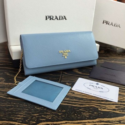 Prada Continental Wallet In Light Blue Saffiano Leather LDBS244692