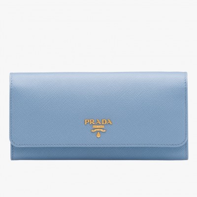 Prada Continental Wallet In Light Blue Saffiano Leather LDBS244692