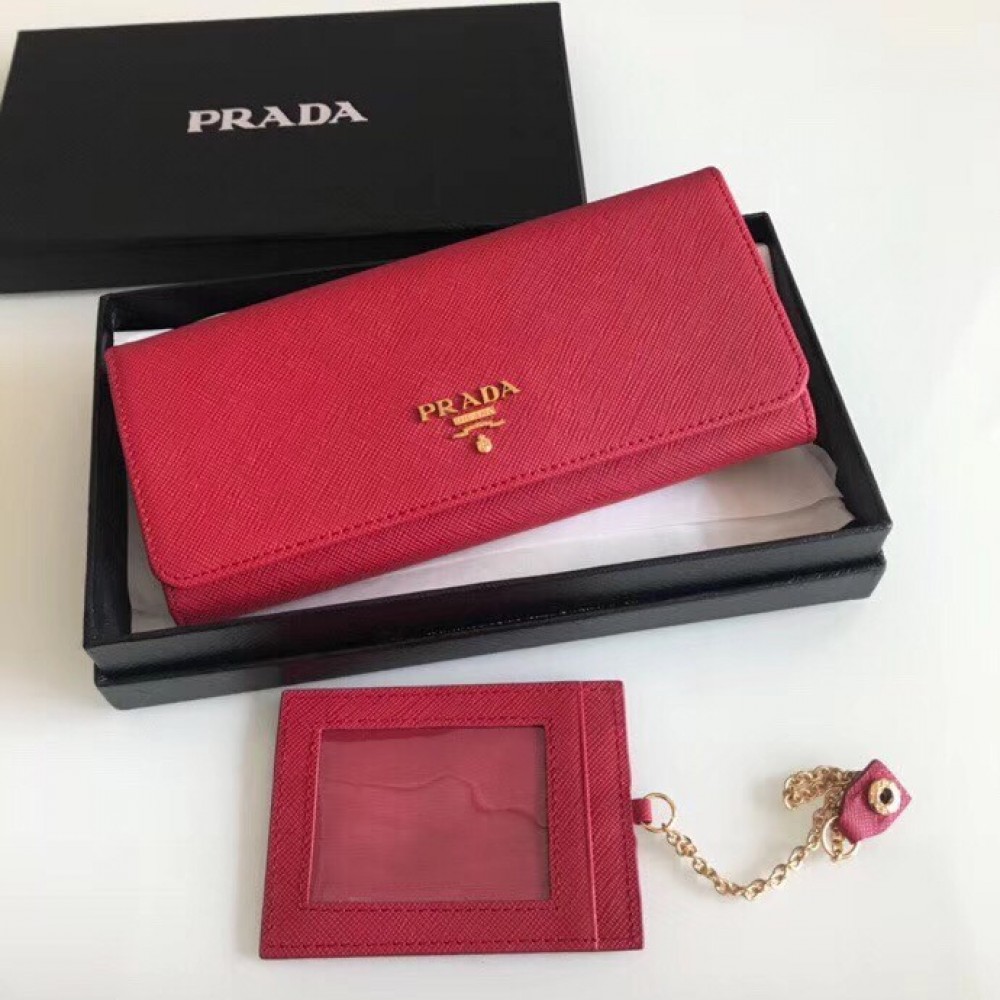 Prada Continental Wallet In Red Saffiano Leather LDBS244693