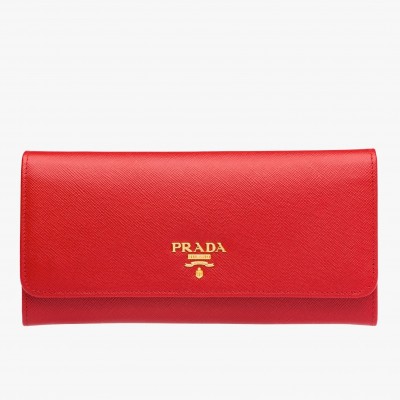 Prada Continental Wallet In Red Saffiano Leather LDBS244693