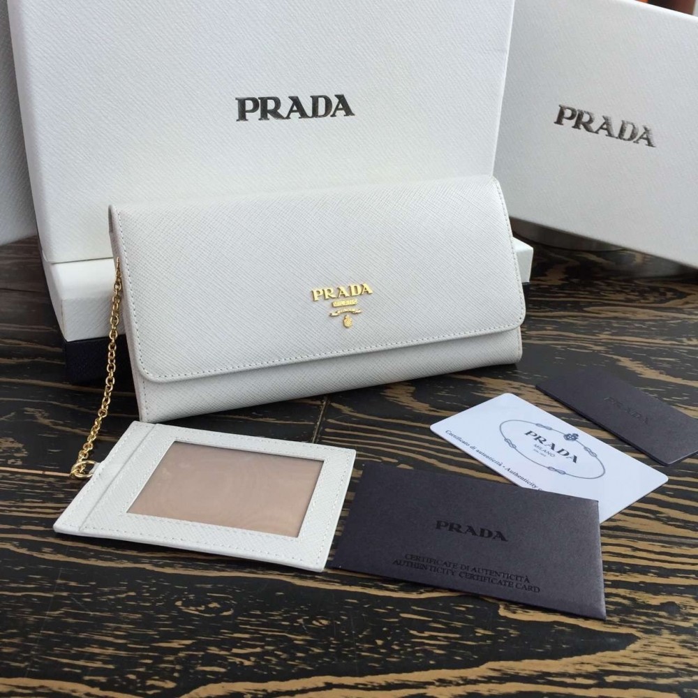 Prada Continental Wallet In White Saffiano Leather LDBS244694