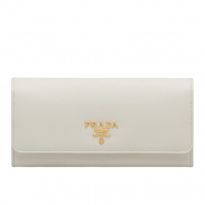 Prada Continental Wallet In White Saffiano Leather LDBS244694