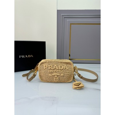 Prada Crochet Shoulder Bag in Natural Raffia-effect Yarn LDBS244697