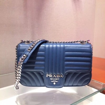 Prada Diagramme Flap Bag In Blue Calfskin LDBS244703