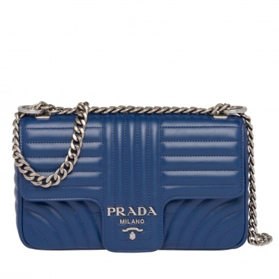 Prada Diagramme Flap Bag In Blue Calfskin LDBS244703