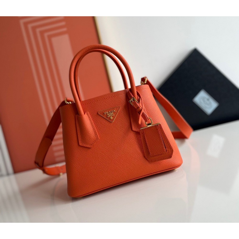 Prada Double Mini Bag In Orange Saffiano Leather LDBS244710