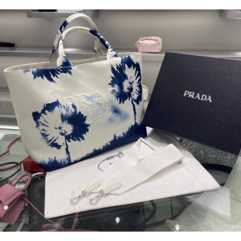 Prada Drill Tote Bag with Blue Printed LDBS244713