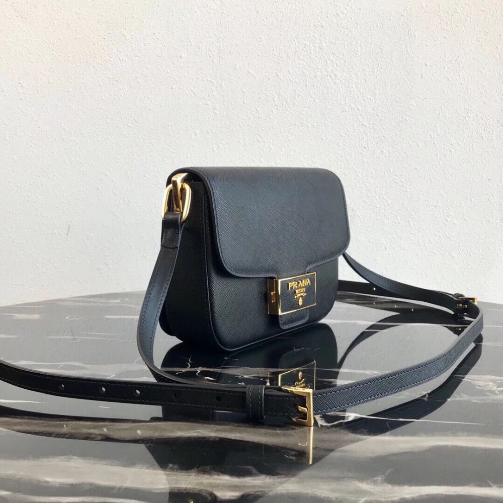 Prada Embleme Shoulder Bag In Black Saffiano Leather LDBS244717