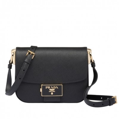 Prada Embleme Shoulder Bag In Black Saffiano Leather LDBS244717