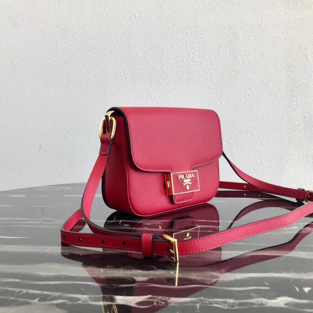 Prada Embleme Shoulder Bag In Red Saffiano Leather LDBS244721