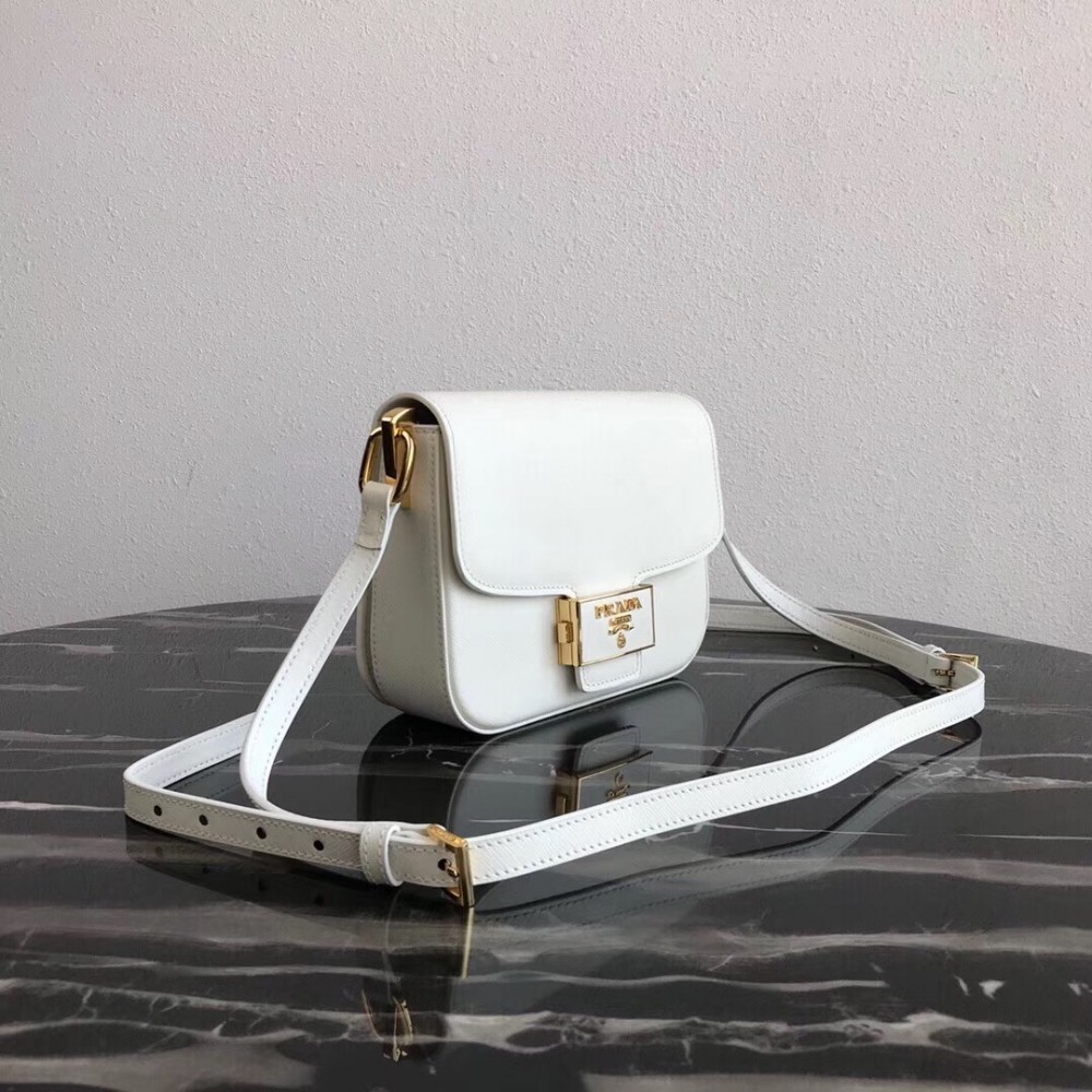 Prada Embleme Shoulder Bag In White Saffiano Leather LDBS244722